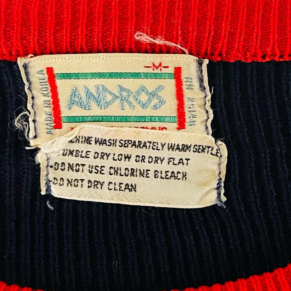 Andros Navy and Red Striped Long Sleeve Ribbed Knit Sweater - Picture 6 of 8